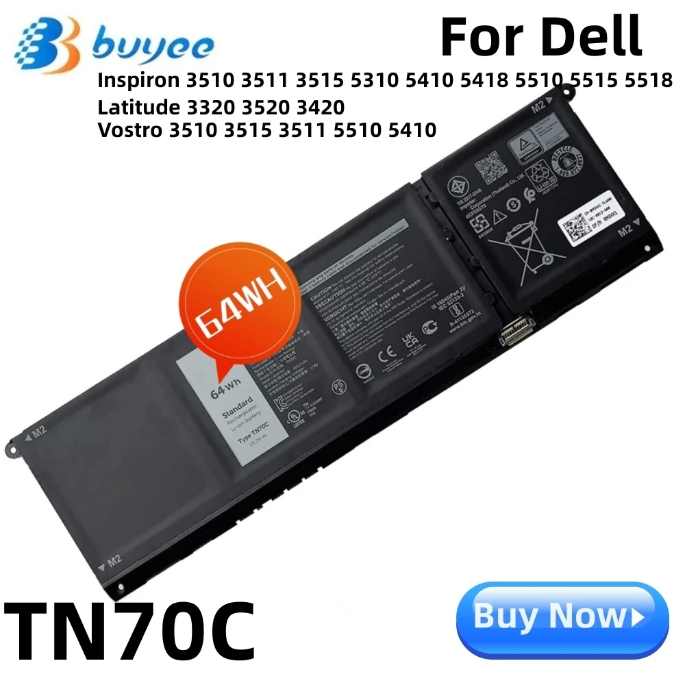 TN70C 64WH baterai Laptop untuk Dell Latitude 3320 3420 3520