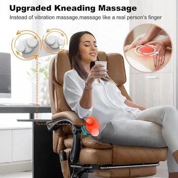 Kneading Massage Executive Office Chair with Heated,90-135° Reclining with Footrest,Ergonomic Desk Chair,Diamond-Stitched Cushio 5