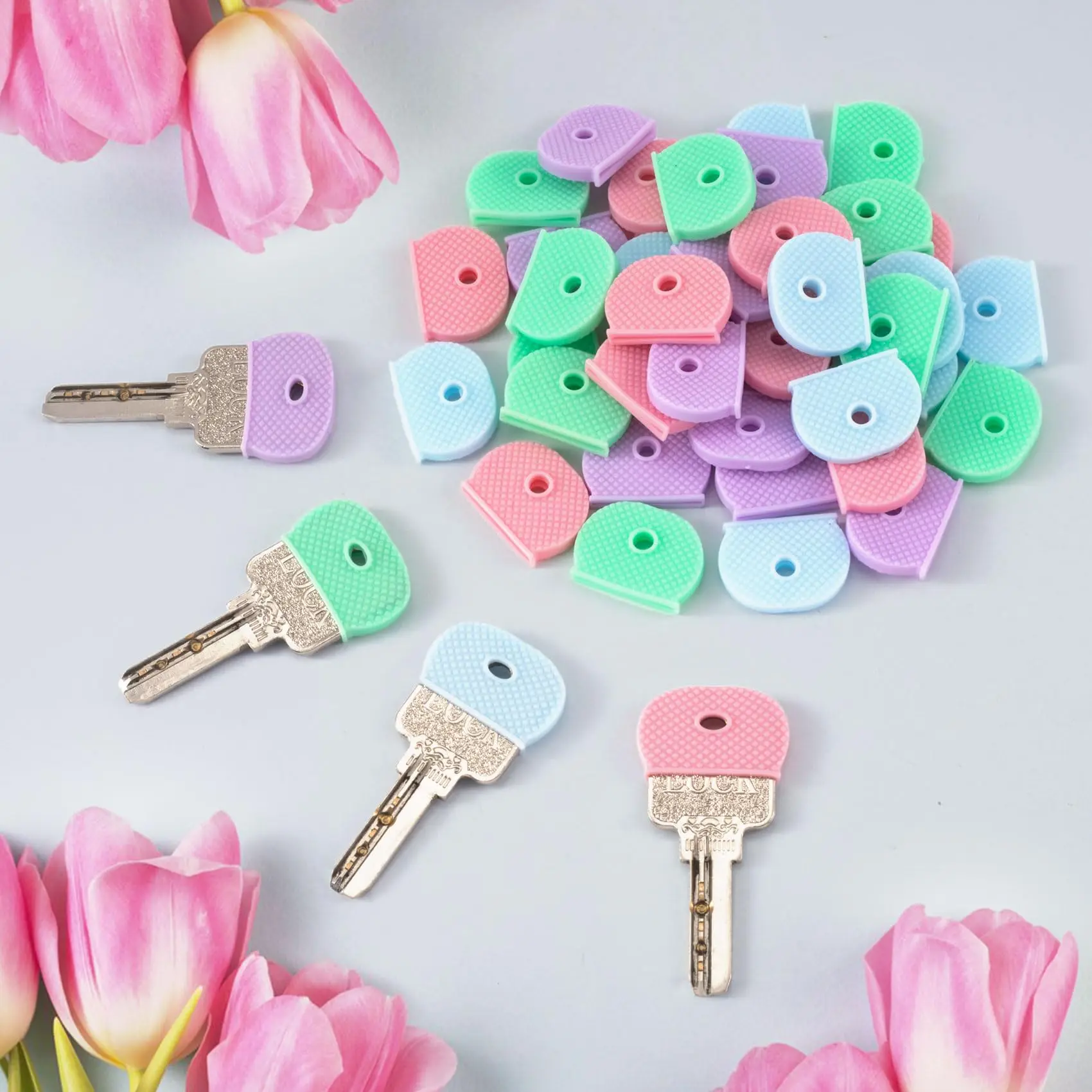 Colored Key Caps PVC Soft Key Cover Elastic Identification Protector Organizer Hollow Silencer Topper Accessories 2/5Pcs