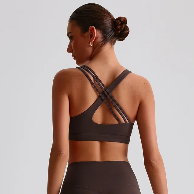 Solid Color Women Cross Back Fitness Sport Bra High Strength Tight Top Comprehensive Training Gym Yoga Underwear With Chest Pad 5