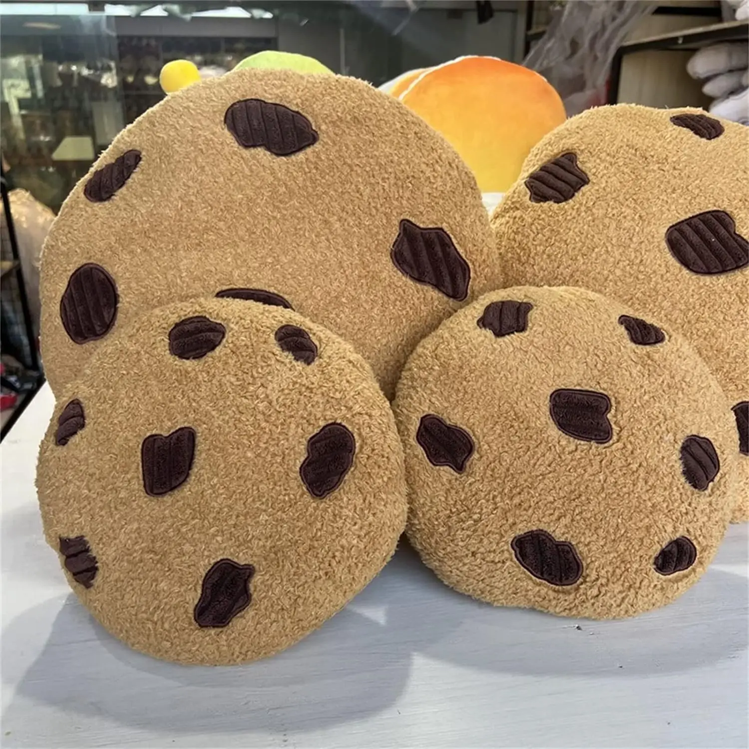Cookies Pillow Round Chocolate Chip Cookie Throw Pillow Stuffed Plush Toy Pillow Living Room Bedroom Bedside Nap Soft Cushion 4