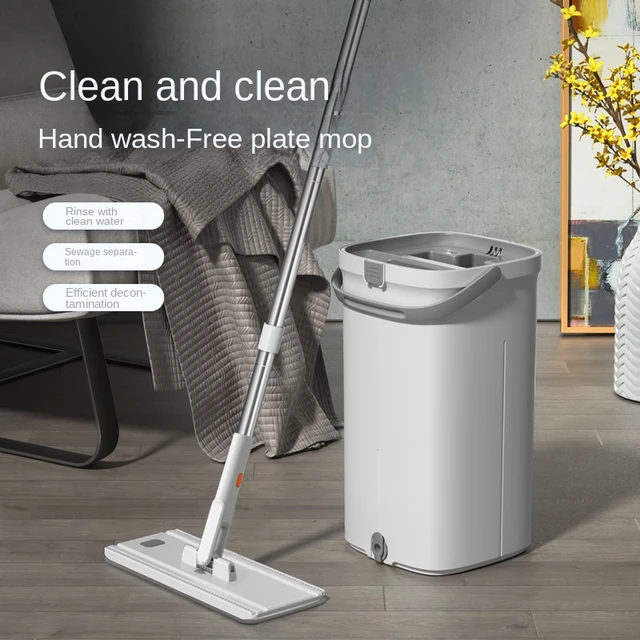 Fregona Automática Con Cubo, Mopa Plana De Microfibra, Manos Libres,  Giratoria, Limpieza Para El Hogar Y La Cocina - Mops - AliExpress