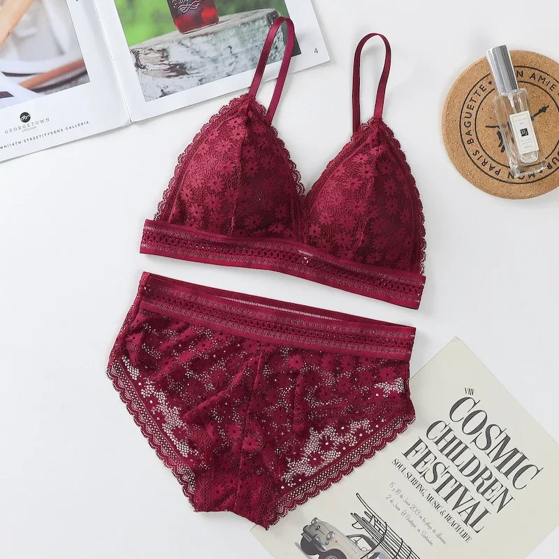 

Lace Bra Panties Set Women Sexy Seamless Sports Underwear Backless Vest Padded Bralette Ultrathin Briefs Bra Panties Set