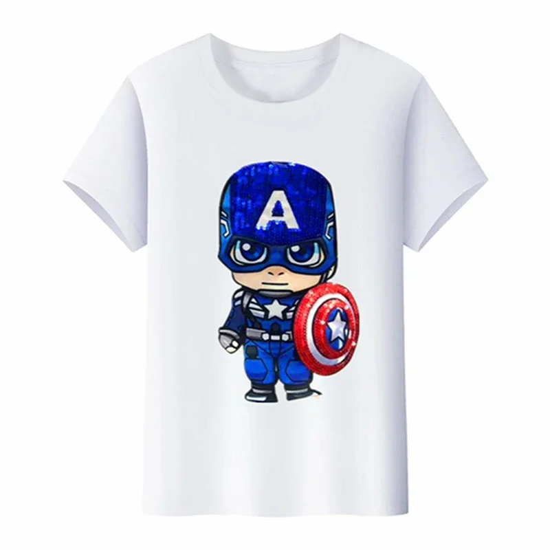 Children Tshirts Tops Captain America Disney Tshirt LED Light Summer Short Sleeve For Kids Girls Boy