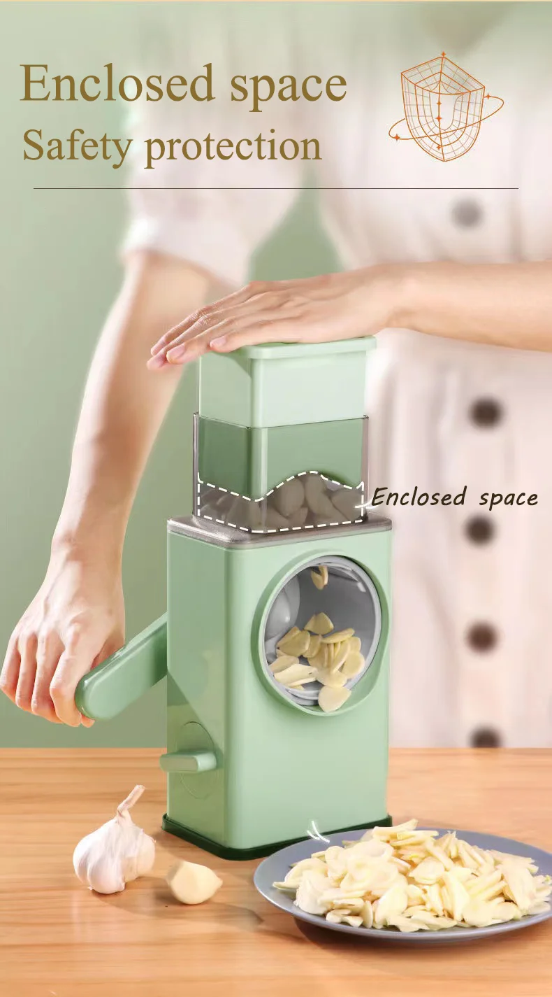 Vegetable Chopper, Multi-Function Shredder Hand Roll Rotary Cutter Gra