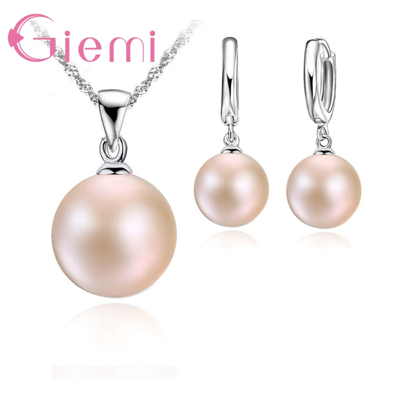 3 Color Option White/Black/Pink Pearl Jewelry Sets Luxury 925 Sterling Silver Necklace Pendant Earrings Set for Women Gift - 2