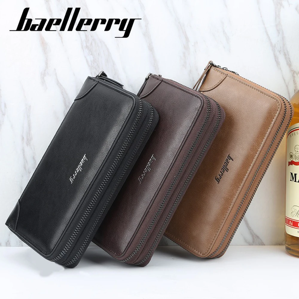 Baellerry Men's Long RFID Wallet PU Leather Zipper 12 Card Slots Id Window Business Travel Organizer