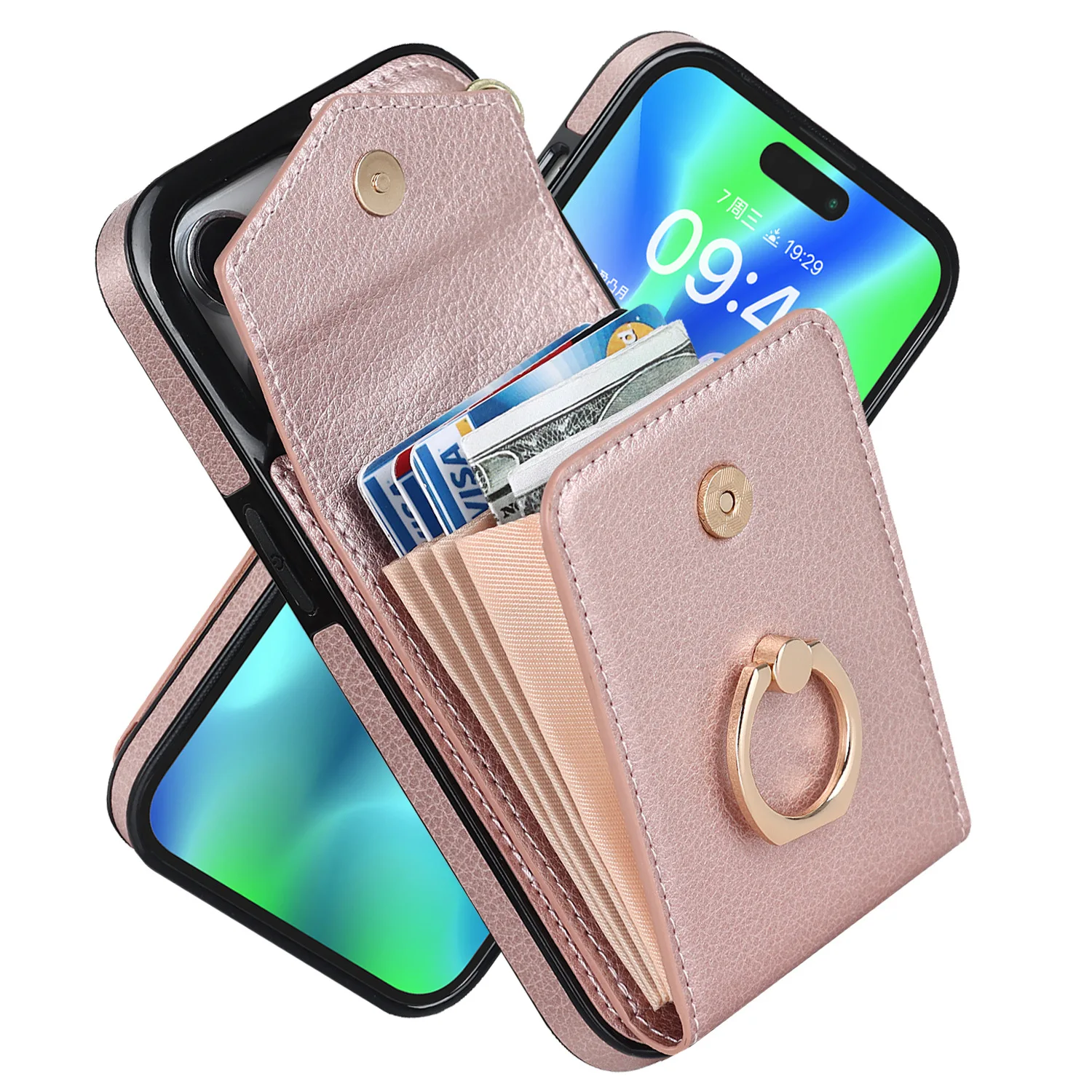Multi Card Slot With Finger Ring Phone Cover For Iphone 14 Plus 13 12 Mini 11 Pro Max Xr Xs 7 8 Plus Se 2020 Wallet Lanyard Case