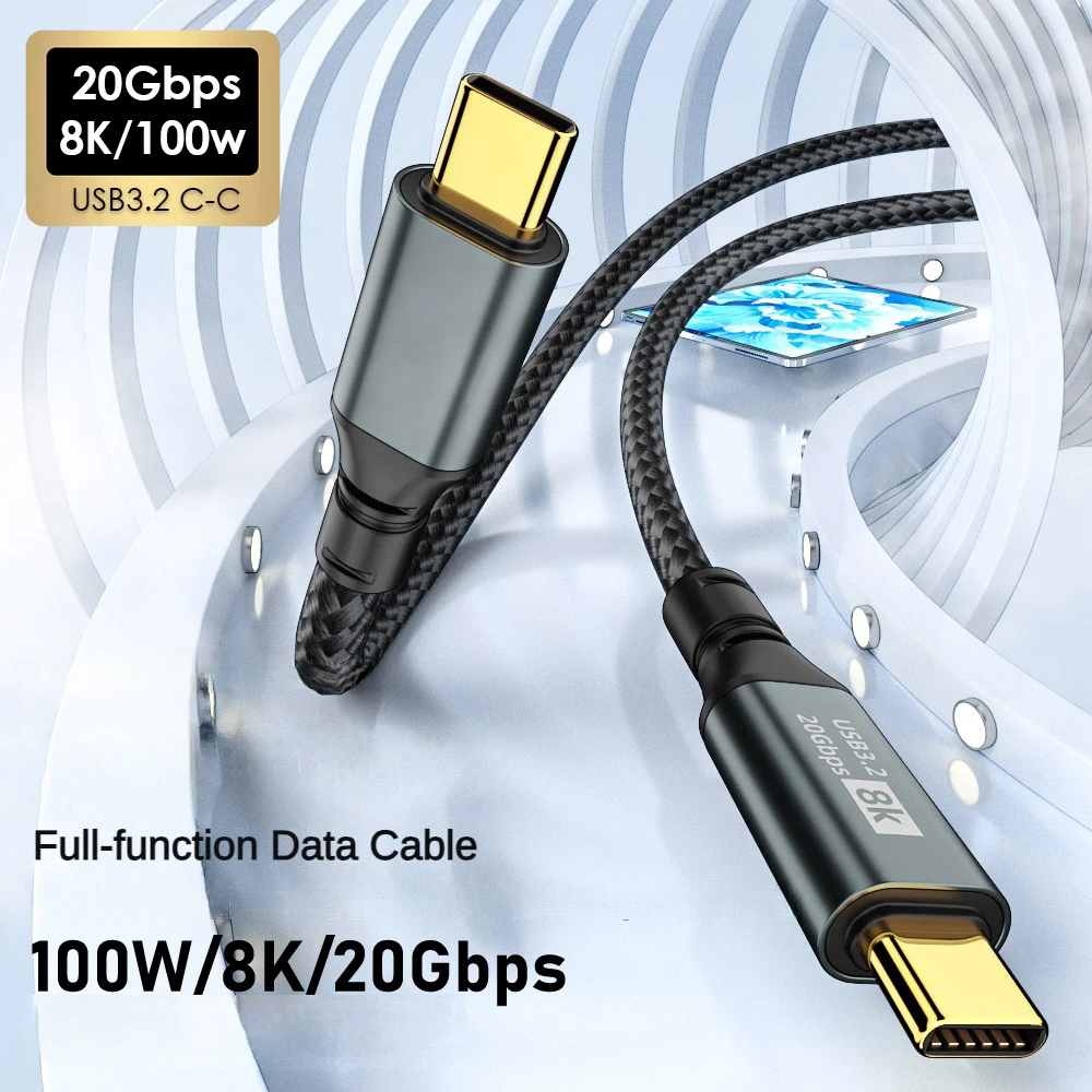 PD 100W USB C to Type C Data Cable USB 3.2 Type-C 20Gbps 8K @60Hz Video Data Cord for PC Laptop Macbook iPad iPhone 15 Pro Max