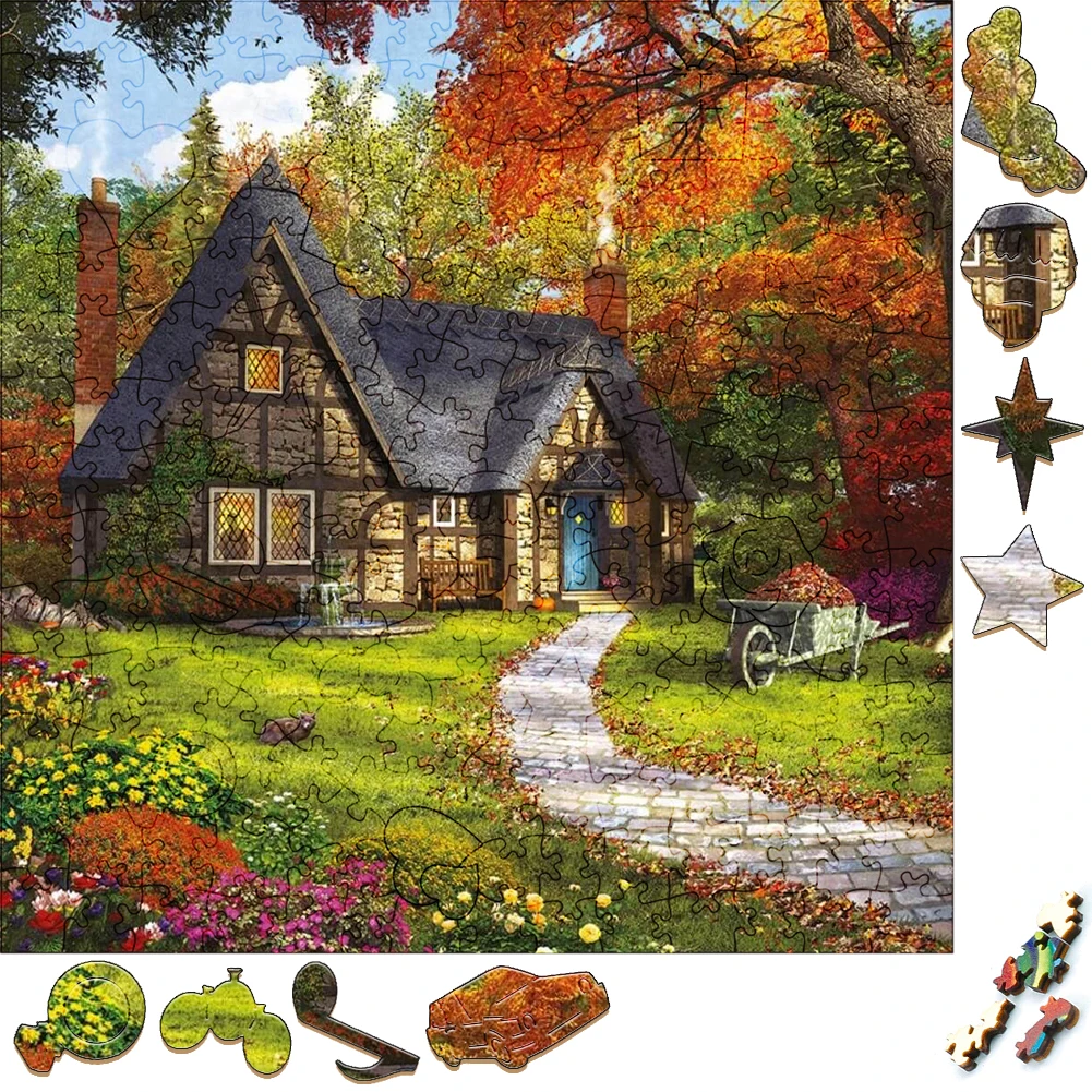 Creative Wooden Puzzle Beautiful House Funny Toy Animal Wood Puzzles Smart Games Shaped Jigsaw Puzzle Best Gift For friends scenery wooden jigsaw puzzle house snow mountain evening wood puzzles games irregular shape puzzle for friend christmas present