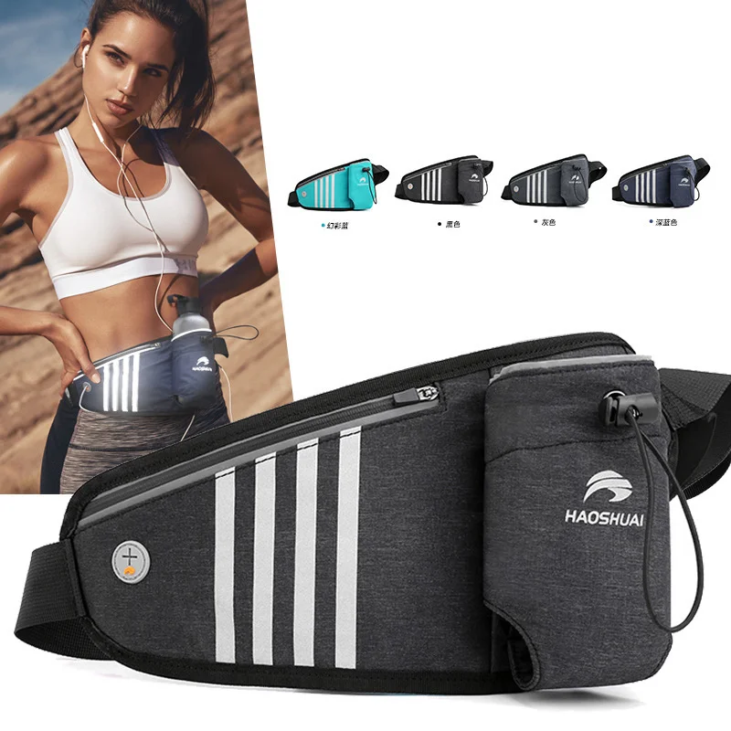 

Men Nylon Running Waist Pack Bags with Reflective Strip Anti-theft Belt Close-Fitting Water Bottle Male Hip Bum Bag Fanny