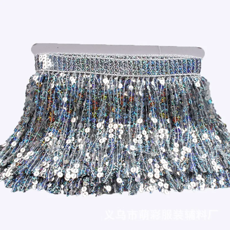 Tassel Trim 16cmX10yards Laser Sequin Tassel Fringe Ribbon Dance Performance DIY Sewing