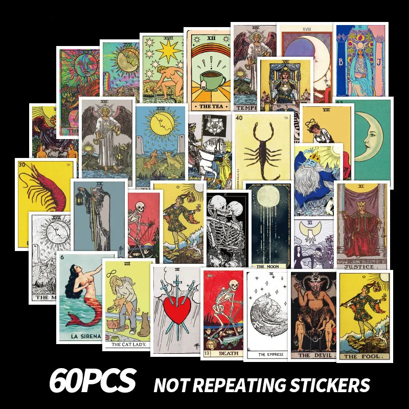 10/50/60/62Pcs Tarot Card Graffiti Stickers Divination Sticker For Luggage  Laptop Refrigerator Motorcycle Skateboard