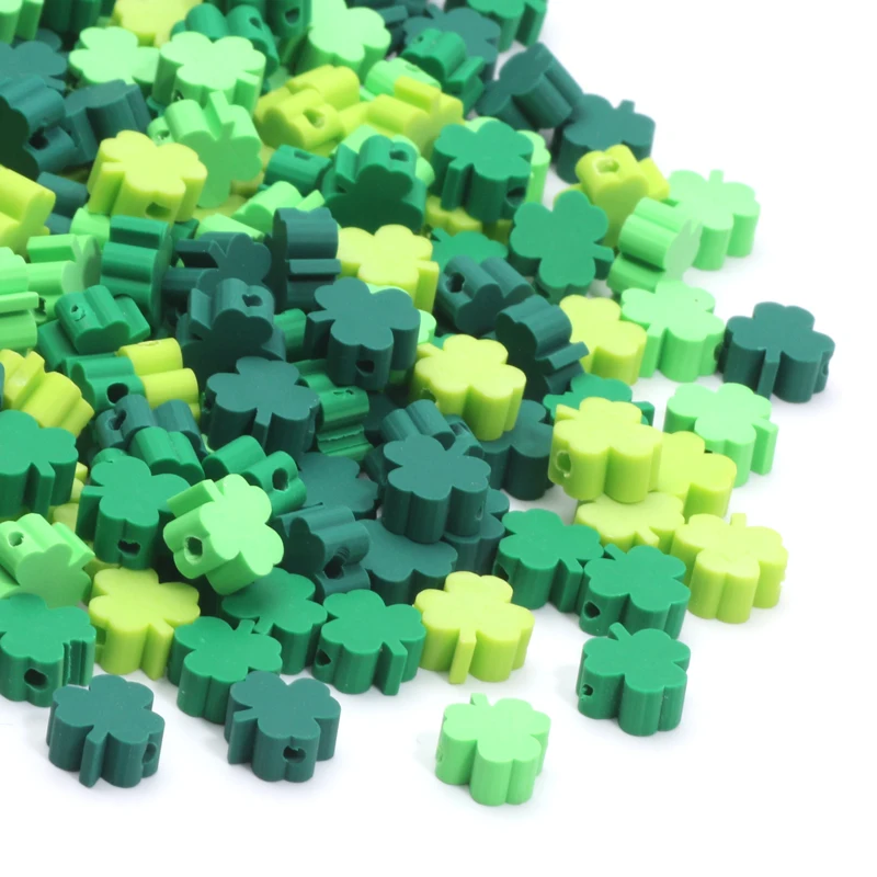 Green Clover Leaf Polymer Clay Spacer Beads for Jewelry Making and Crafts - 20/50/100pcs Set