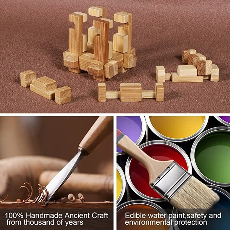 Wooden Kong Ming Lock Lu Ban Lock IQ Brain Teaser Educational Toy for Kids Children 3D Puzzles Game Unlock Toys Adult Wood Toys 5
