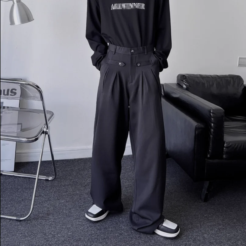 S-6XL!!Niche design casual pants 2023 autumn male and female youth popular solid color vertical wide-leg pants moped pants