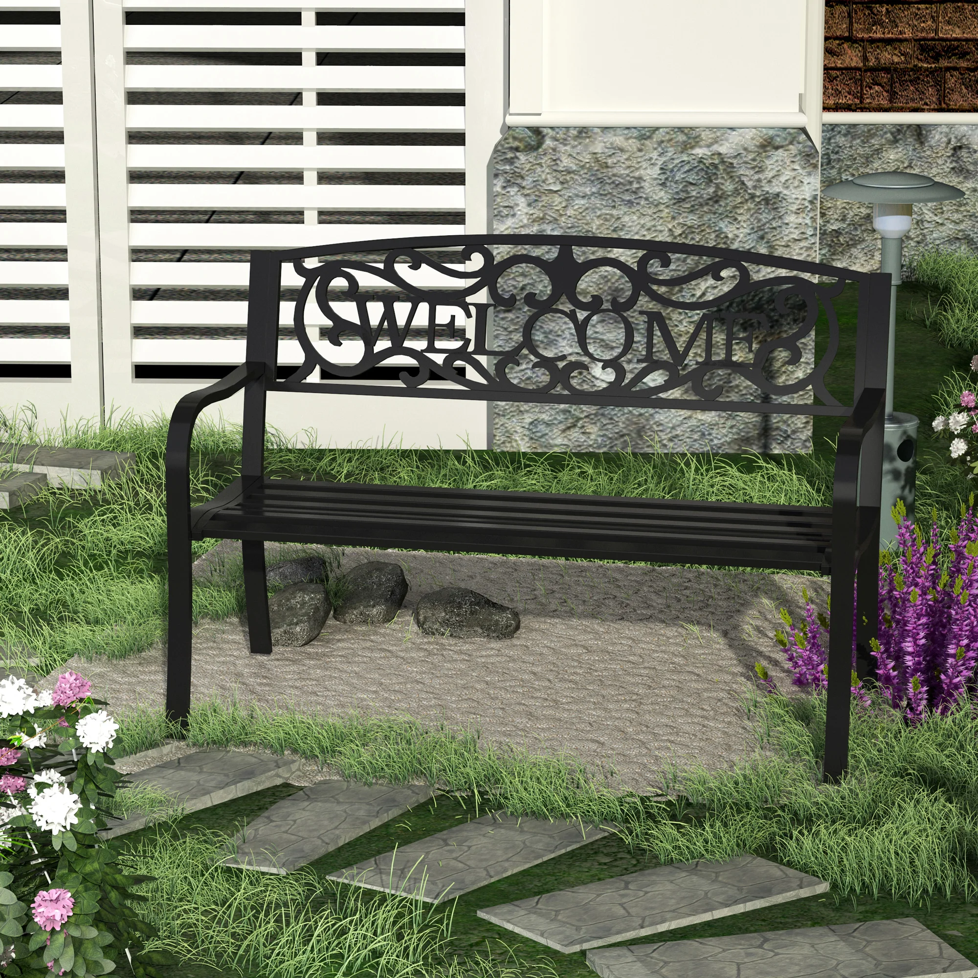 Outsunny 2 Seater 50" Steel Welcoming Vine Decorative Outdoor Patio Garden Bench