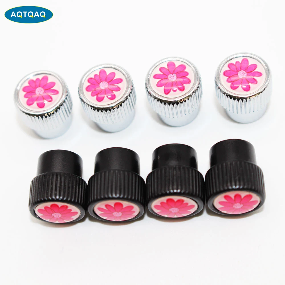 

AQTQAQ 4 Pcs/Set Zinc Alloy Flower Style Tire Valve Stem Cap Tire Wheel Stem Air Valve Caps for Auto Cars