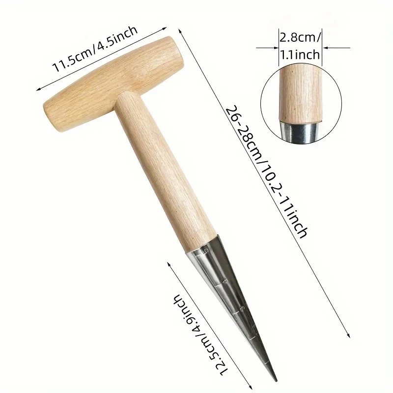 1/2Pcs Stainless Steel T-type hole puncher seeder Planting Outdoor Loosen Soil Plant Wood Handle gardens Practical dibbler tools