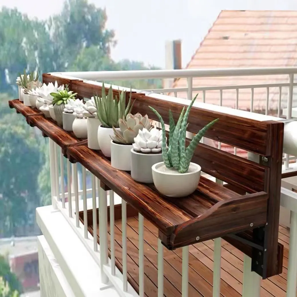 Fir Balcony Railing Hanging Long Wood Folding Coffee Tea Table Leisure