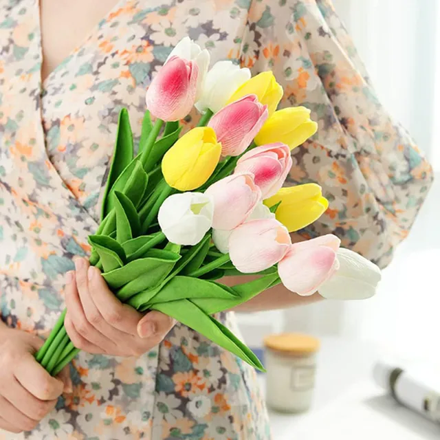 10 pièces fleur artificielle réaliste tactile tulipe Scrapbooking Vase décor à la maison mariage jardin arc guirlande fête des mères Bouquet bricolage 2