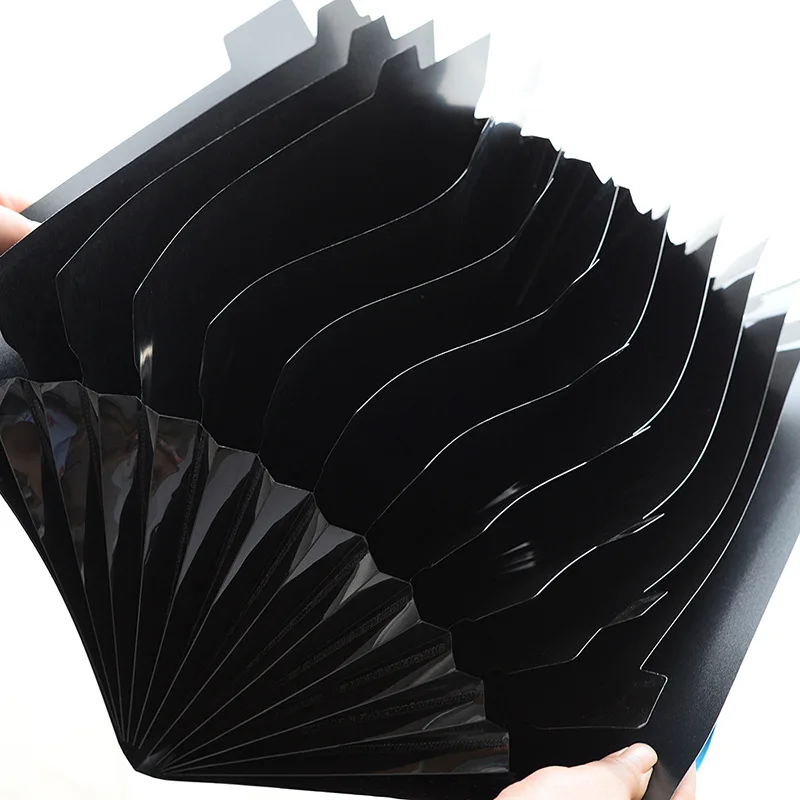 A4 Black Folder 8 Layers Elastic Fastener Carpeta Classification Paper File Bag Waterproof Thickened Document Storage Organ Bag