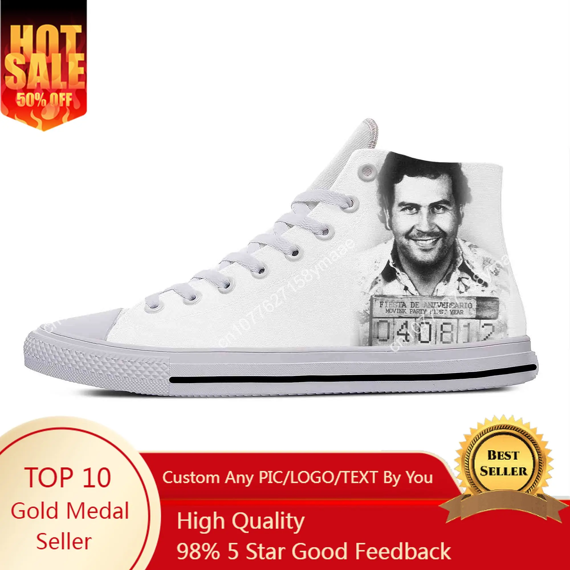 

Anime Cartoon Manga Narcos Pablo Escobar Fashion Casual Cloth Shoes High Top Lightweight Breathable 3D Print Men Women Sneakers