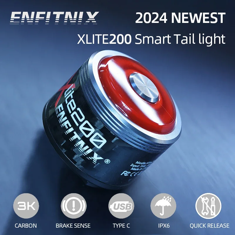 

ENFITNIX Ultralight Rear Light Carbon Fiber Shell Durable Bicycle Lamp Highly Sensitive Brake Sensor Taillight IPX6 Waterproof