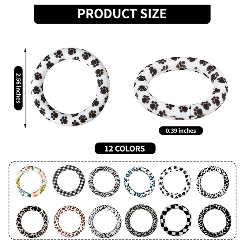 16 Pcs Silicone Beadable O Rings,Silicone Loop With 2 Holes,65Mm Silicone Bead Ring Bead For DIY Pendant Keychain-A021