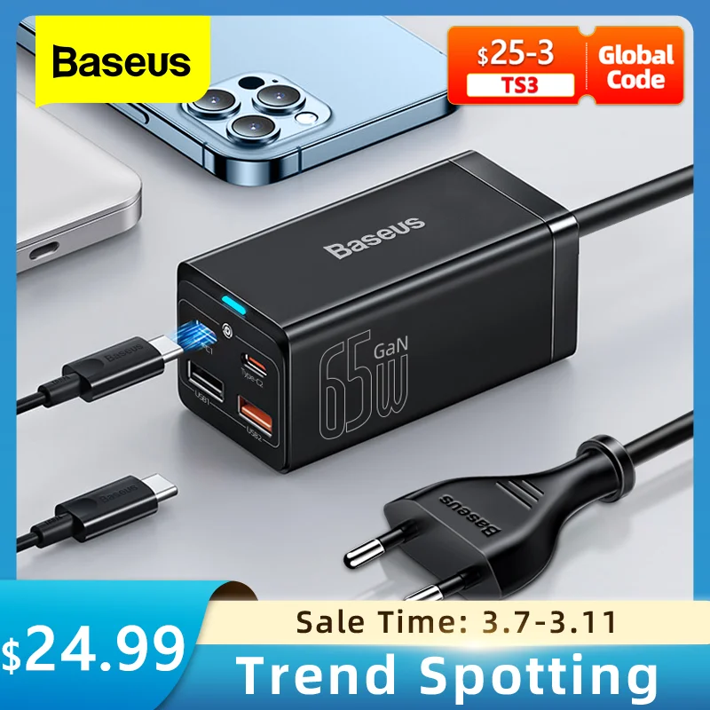 2022 Baseus PD 65W GaN Charger 4 USB Quick Charge 4.0 3.0 Type C for iPhone 13 12 Pro Max Fast Macbook |