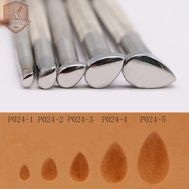 Leather Work Stamping Tool Smooth Pear Thumbprint Checkered P024 Carving Leather Craft Zhongjiang 304 Stainless streel Stamps