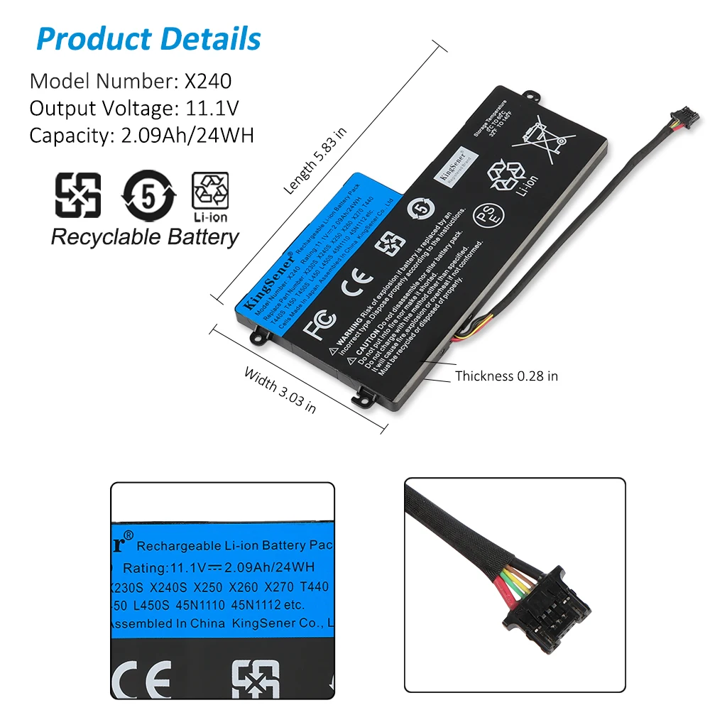 Kingsener-bateria Interna para Lenovo Thinkpad Thinkpad T440 T440s T450 T450s X240 X240s X250 X260 X270 L450 45n1110 45n1111 45n1112 24wh - Imagem 4