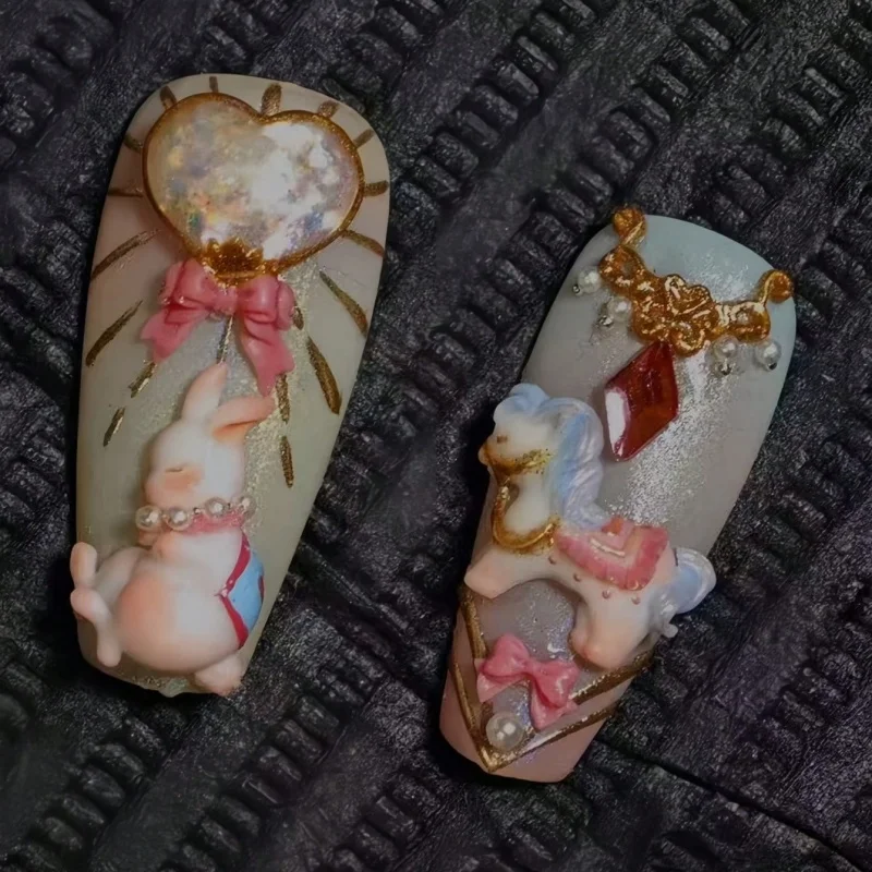 투명 실리콘 네일 아트 몰드 3D 회전하는 말 유니콘 하트 다이아몬드 나비넥타이 네일 장식 몰드 전문가용