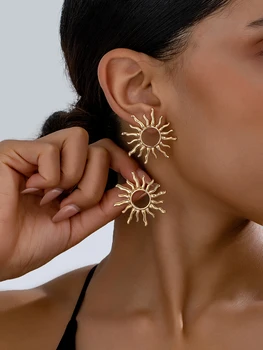 Golden Sunburst Stud Earrings – Bold Shine with Celestial Energy