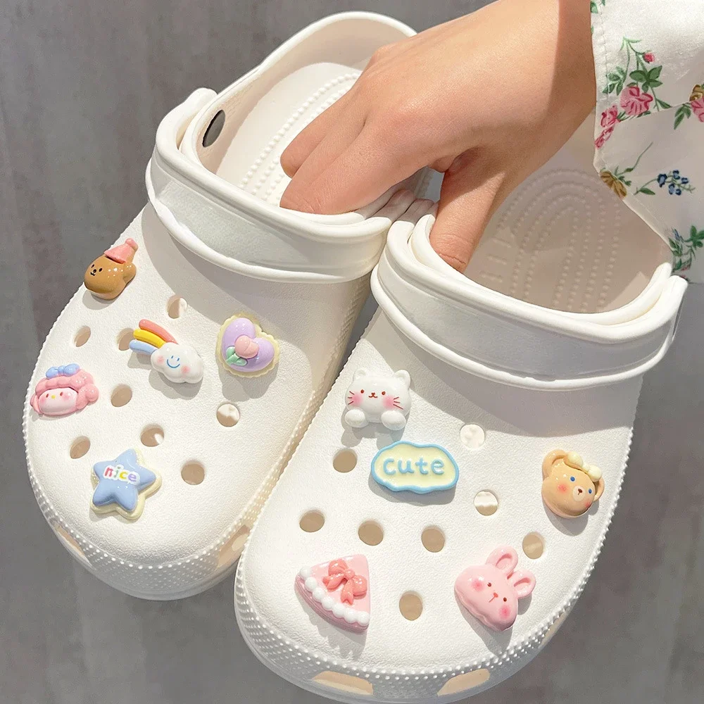 Schuh-Charm zum Selbermachen, 3D-Stil, niedlicher Regenbogen-Bär, Schuhdekorationen, Zubehör, Charms für Clogs, Bogg Bag Slides, Sandalen