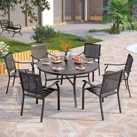 Large Wrought Iron Dining Table with Umbrella Hole & Stackable Metal Chairs, Dining Furniture, Garden Sofas 1