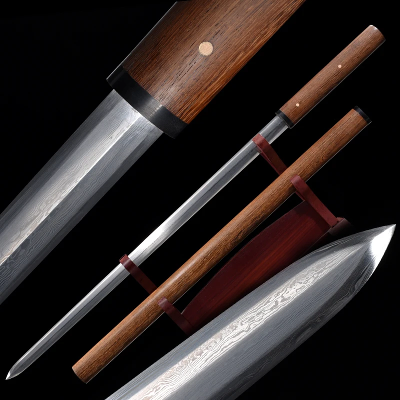 Chinese Battle Sword Shirasaya Folded Steel Blade Sharp Ready for Training Handmade Real Swords-Rose Wood Saya Katana