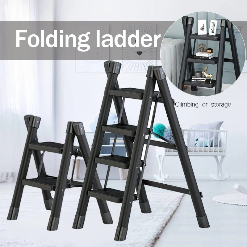 

Thickened Metal Folding Ladder Multifunction Household Ladder Stool 4-Stage Ladders Stable Structure Step Stool Potting Shelf