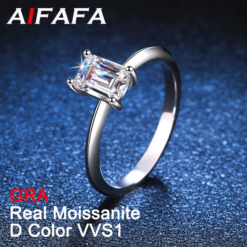 

AIFAFA Real 1 Carat D Color Moissanite Ring For Women 925 Sterling Silver Emerald Radiant Cut Diamond Wedding Band GRA Jewelry