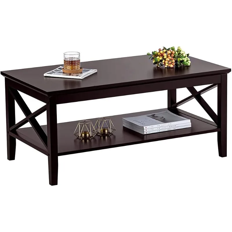 Coffee Table with Thicker Legs, Espresso Wood Coffee Table with Storage for Living Room 40 Inches 5
