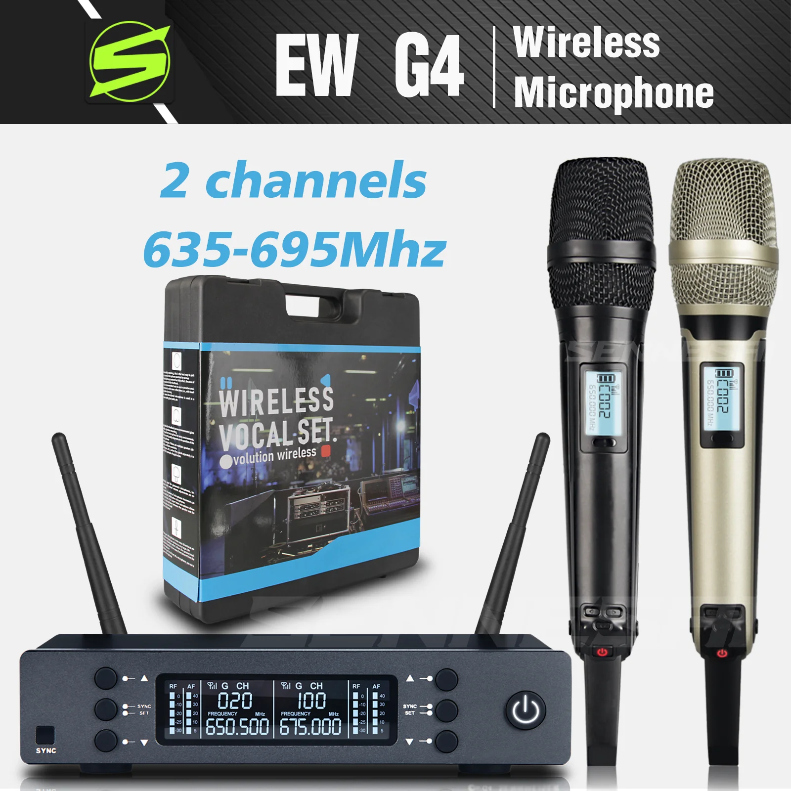 

SENNESAI EW-G4 Professional Dual Wireless Microphne Stage Performance 2 Channels UHF Karaoke Metal Handheld 9000，Top Quality!