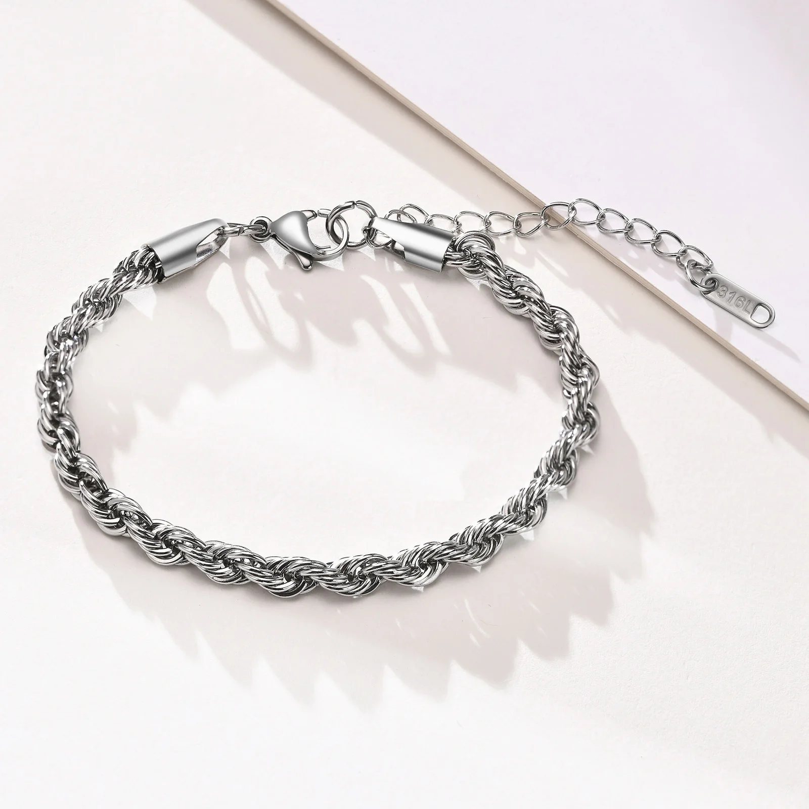 Stainless Steel Rope Bracelets 2-5MM for Men Boys Adjustable Gold Silver Color Links Wristband Rock Punk Cool Jewelry Gift
