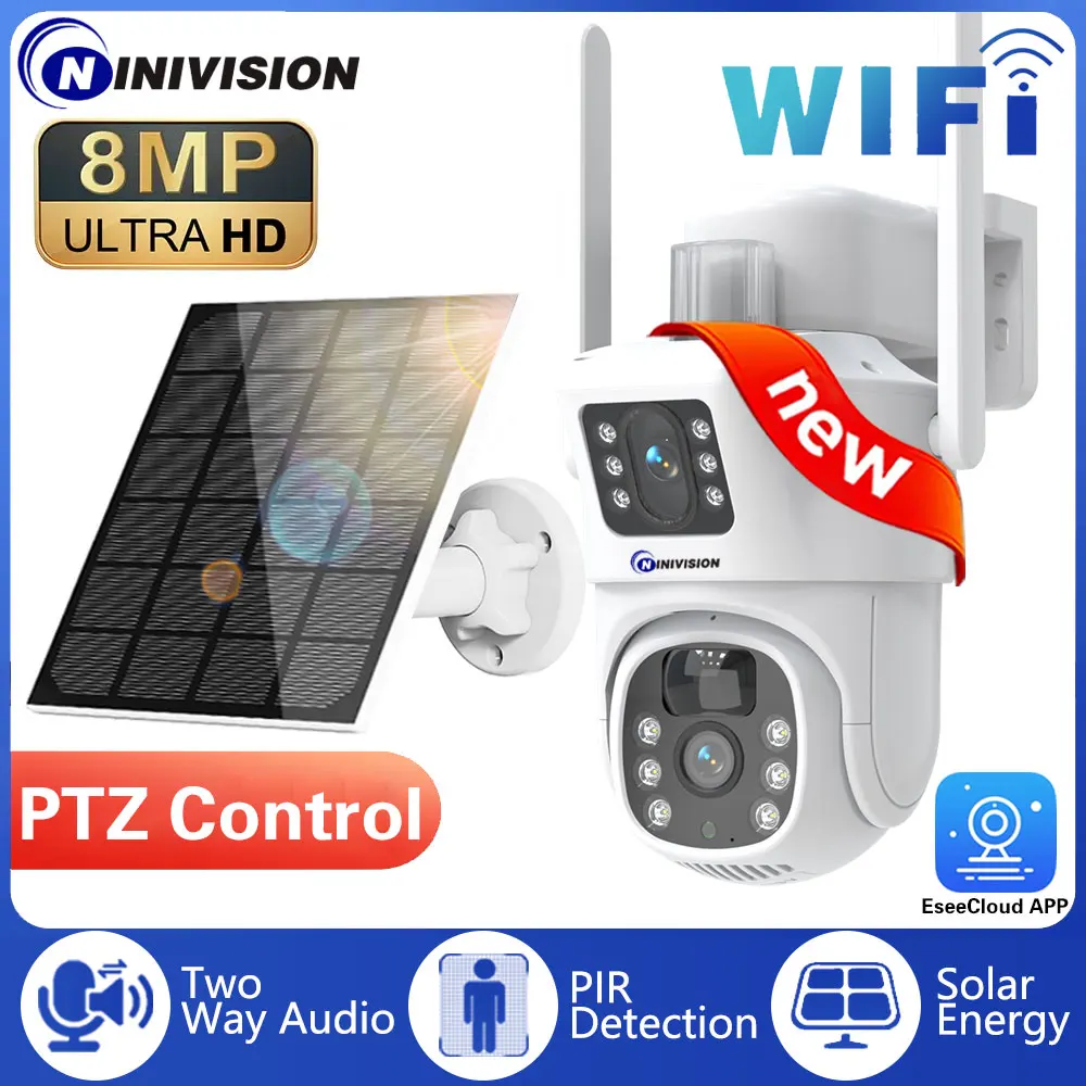 

4K 8MP Solar Wifi PTZ Camera Dual Lens Outdoor PIR Human Detection Auto Tracking Wireless CCTV Security Surveillance Camera 8MP