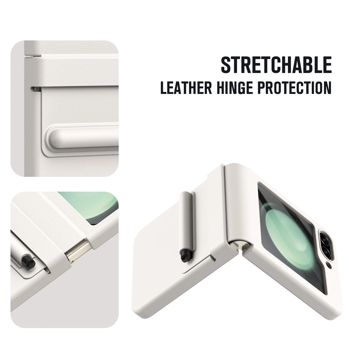 For Samsung Galaxy Z Flip 5 4 3 Luxury Leather Cover Case with Glass Screen Protector Touch Pen