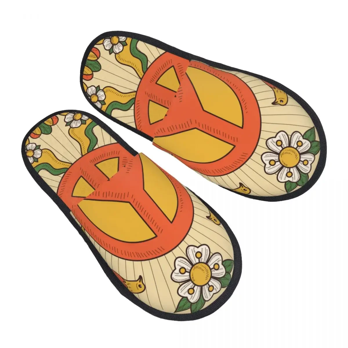 

Домашние теплые тапочки в стиле ретро с символами мира, домашние плюшевые тапочки, домашние мягкие пушистые Тапочки