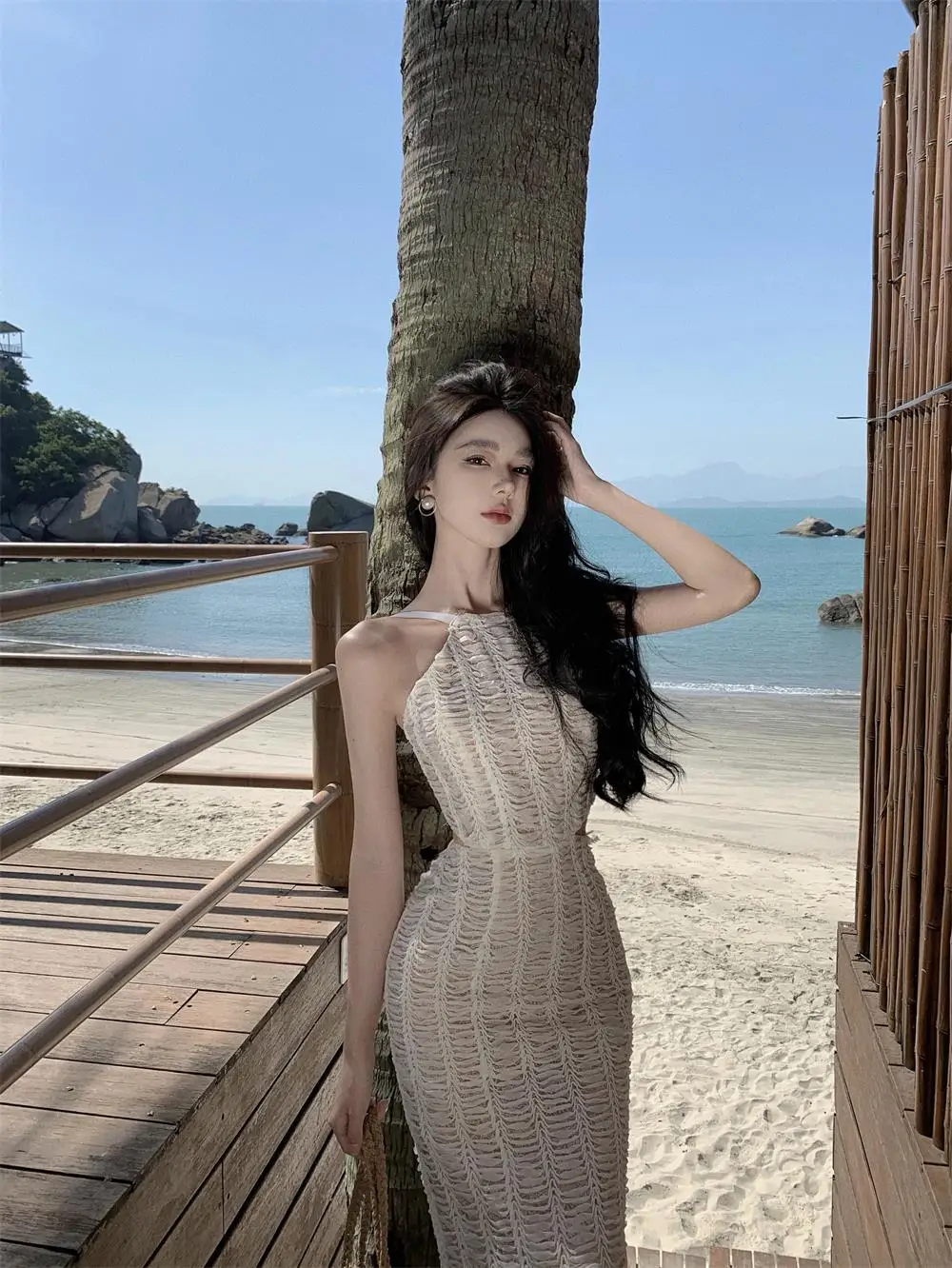 Sexy Knitting Backless Bodycon Dresses for Women Halter Slim Party Dress Sleeveless Korean Fashion Holiday Style Vestidos Mujer