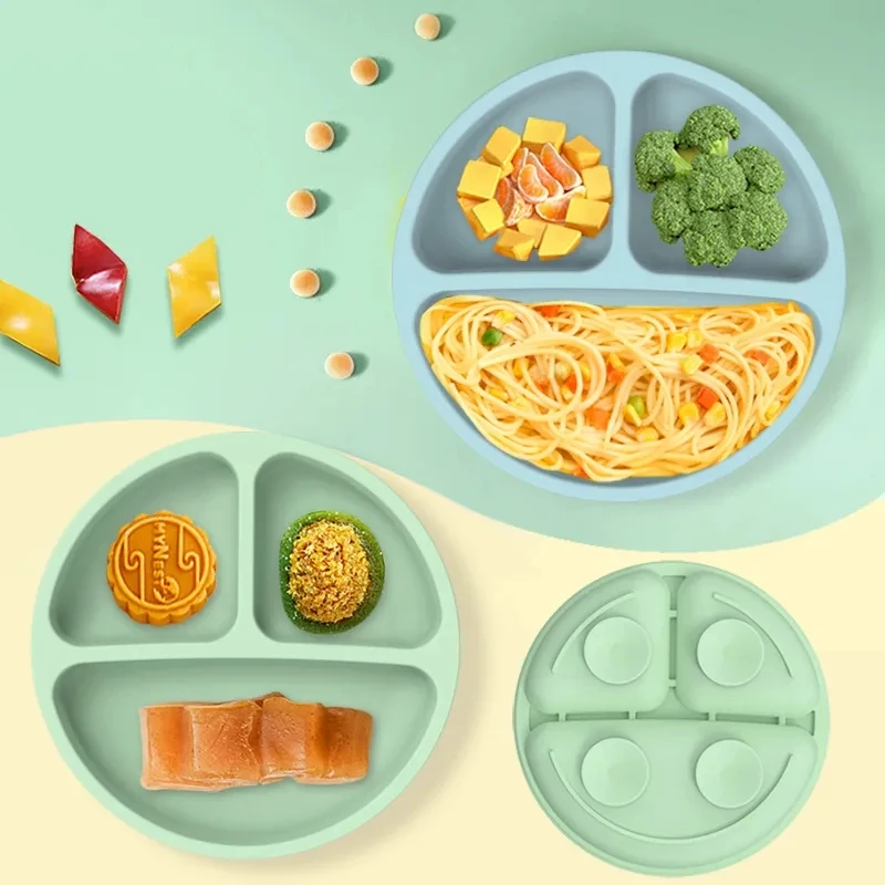 Eco-Friendly Silicone Toddler Suction Plate and Bowl Set with Wood Cutlery