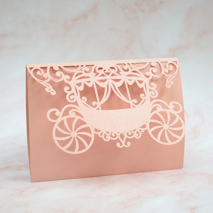 60pcs Quinceanera Decoration Cinderella Carriage Laser Cut Pop Up Princess Dress 3D Birthday Invitations