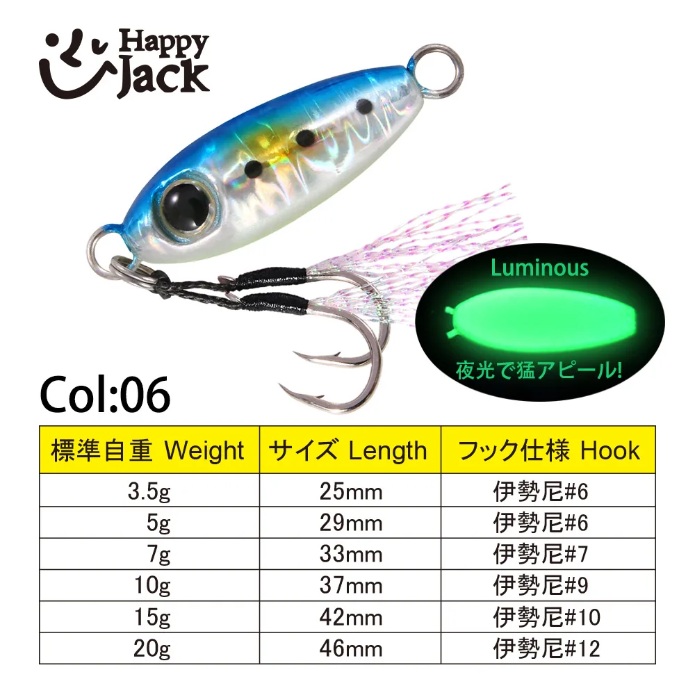 HappyJack Rockfishing Slow Drop Micro Cast Metal Jig 3.5G 5G 7G 10G 15G 20G Micro jig  Shore Casting Jigging Spoon Saltwater JIG 6