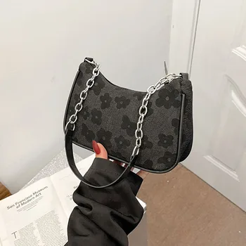 Printed High-Class Gentle Temperament Crescent Bag Fashion Chain Small Square Bag Multifunctional Lady Single Shoulder Bag 1